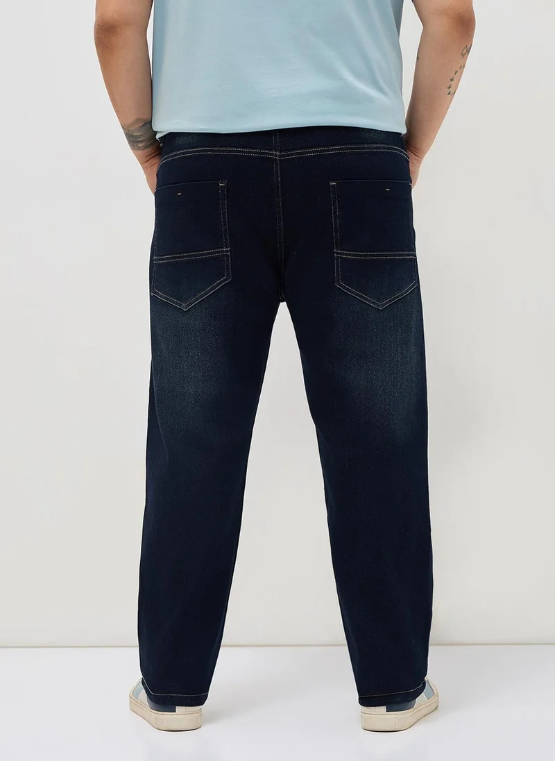 Urbano Fashion  Urbano Plus Men's Dark Blue Regular Fit Heavy Washed Denim Jeans Stretchable for Men | Best Price UAE